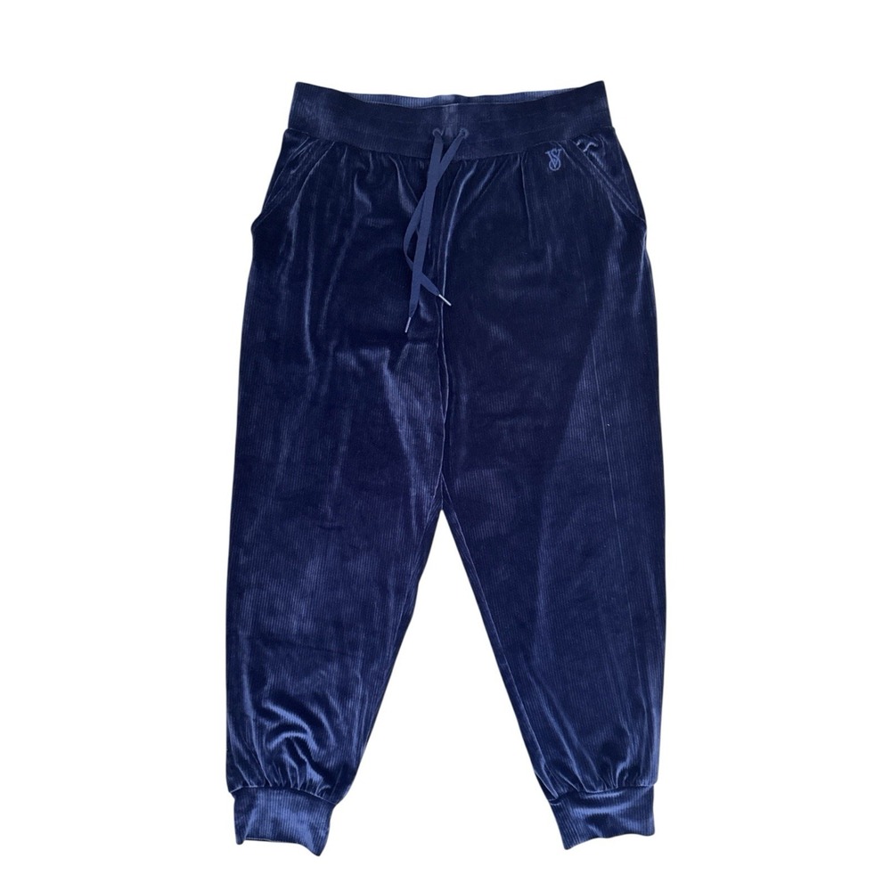 VS On Point Blue Velour Corduroy Jogger Pants Women's Large Elastic Waist‎